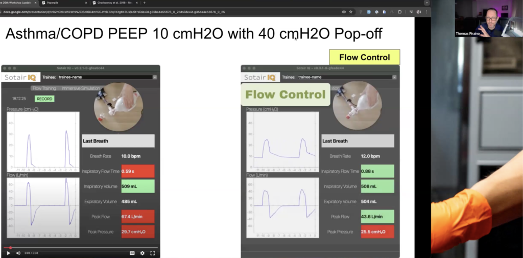 Image shows a snippet of Tom Piraino explaining cases using SotairIQ on SafeBVM's Manual Ventilation Workshop
